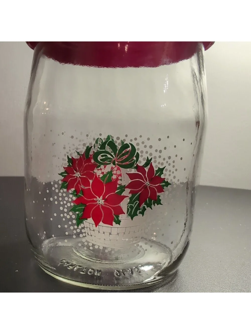 Vintage Carlton Glass Jar with Lid|Christmas|Poinsettia|Cookie Jar|1 Liter|USA